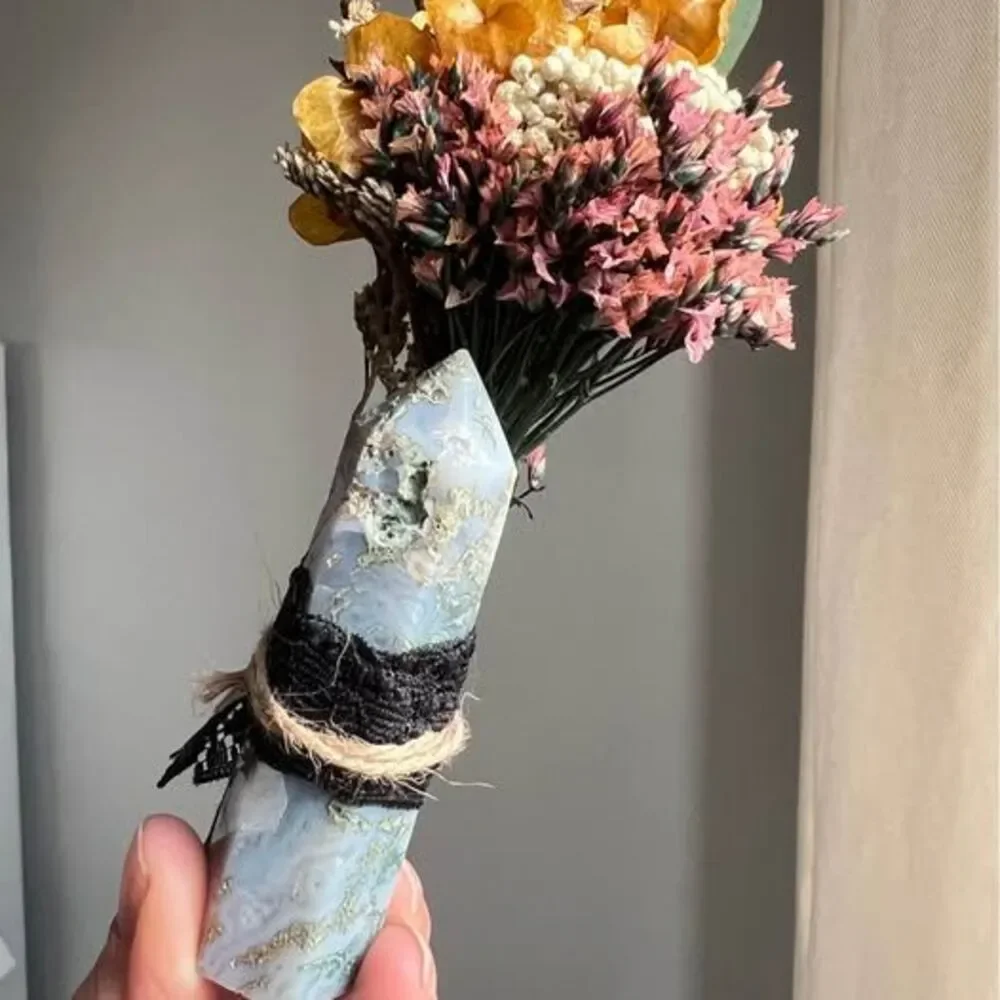 Handmade Crystal Flower Bouquet – Spiritual Home Décor & Gift Moss Agate Point